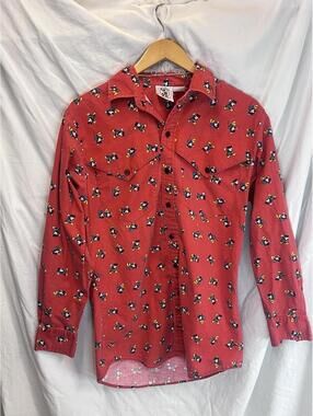 Vintage Mickey & Co Shirt XLarge Red All Over Print Cowboy Cape Back Western